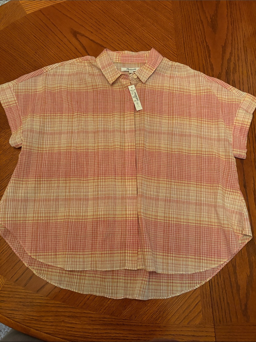 Madewell Pink and Cream Short-Sleeve Plaid Button-Down Shirt